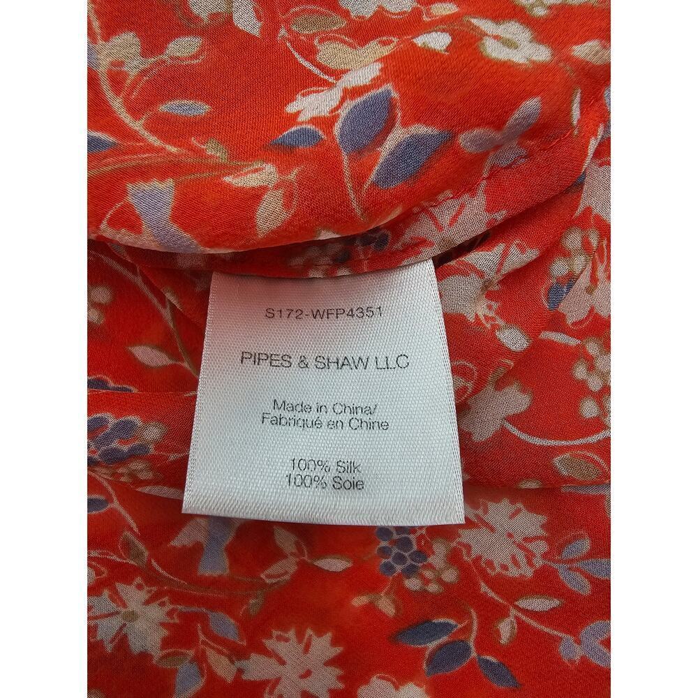 Veronica Beard Women's Size 2 Orange Floral Button-Up Silk Long Sleeve Blouse - Picture 6 of 9